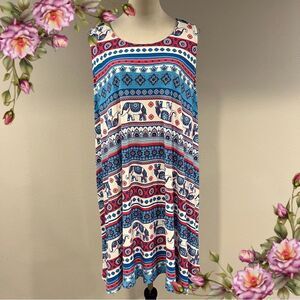 Bobbie Brooks elephant print plus size sleeveless swing stretchy dress size 3X